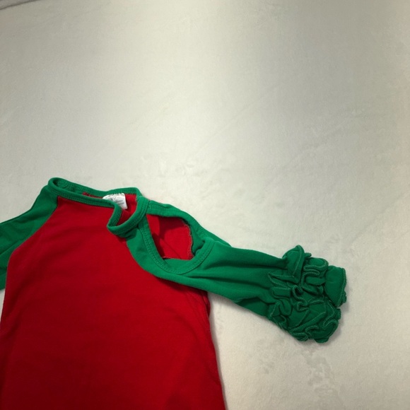 Festive Red and Green Kids Cold Shoulder Long Sleeve Tee - Picture 3 of 7